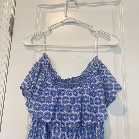 Vineyard Vines Cotton Sundress Dress‎ Blue & White Ruffle On/Off Shoulder XS - Picture 3 of 6